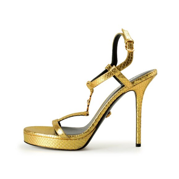 Versace Women's Gold Medusa Leather Heeled Platform Pumps Shoes US 7 IT 37 - Picture 2 of 8